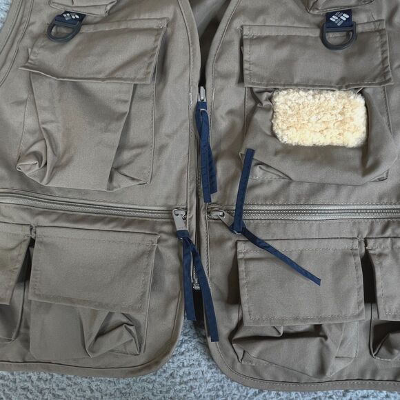 Vintage Columbia Sportswear Fly Fishing Vest Men Large Khaki Beige Tackle FM1010 - Picture 4 of 14